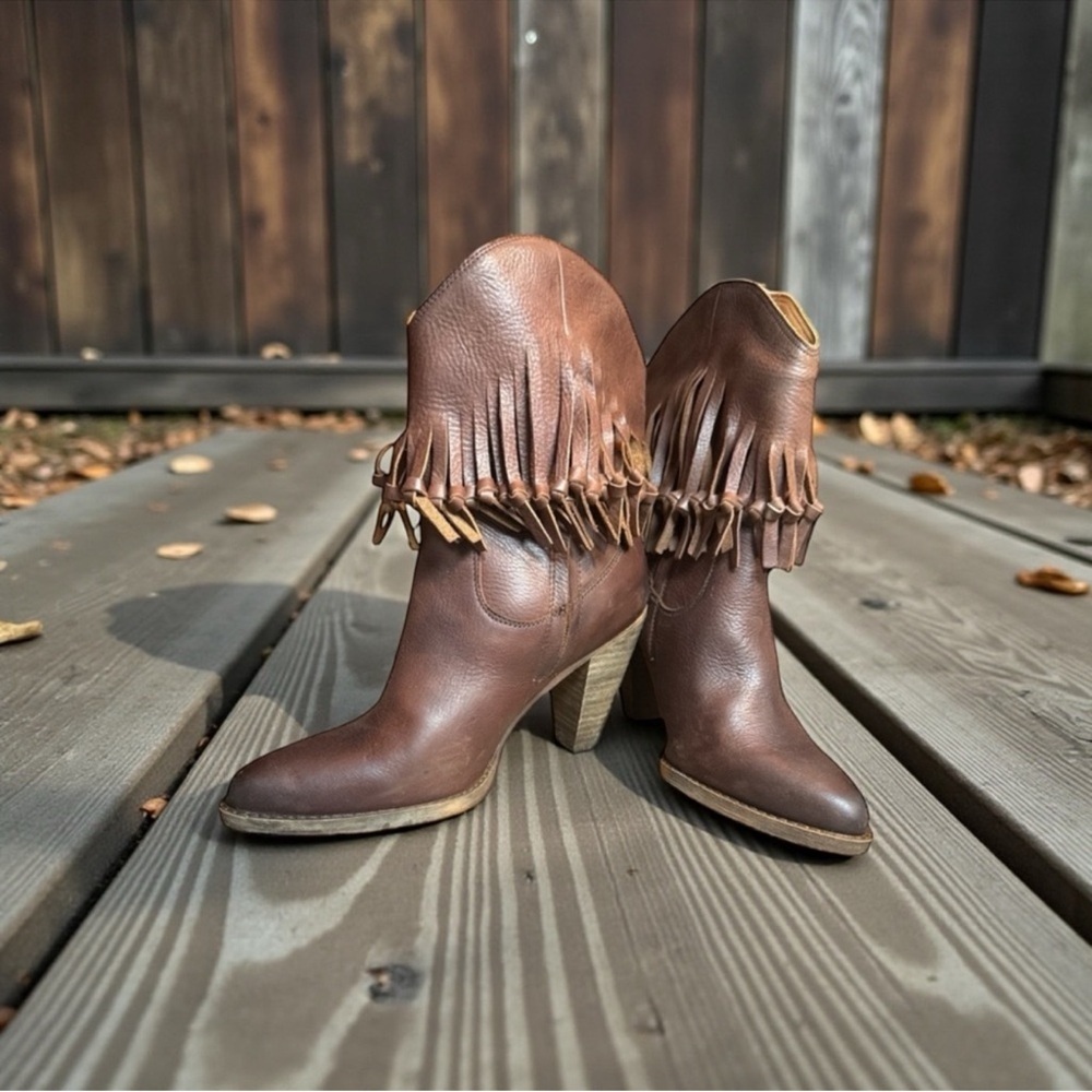 Zodiac Brown Leather Fringe Cowgirl Western Boho Rodeo Boots Womens 9 - Picture 3 of 12